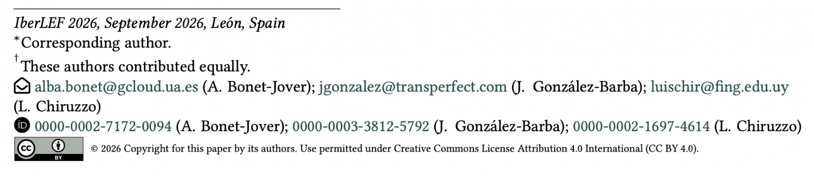 Example of footer for the working notes