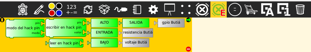 En ésta imagen puede verse la paleta de extras cuando hay robot conectado