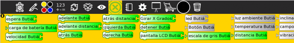 En ésta imagen puede verse la paleta cuando hay robot conectado y varias instancias del mismo sensor